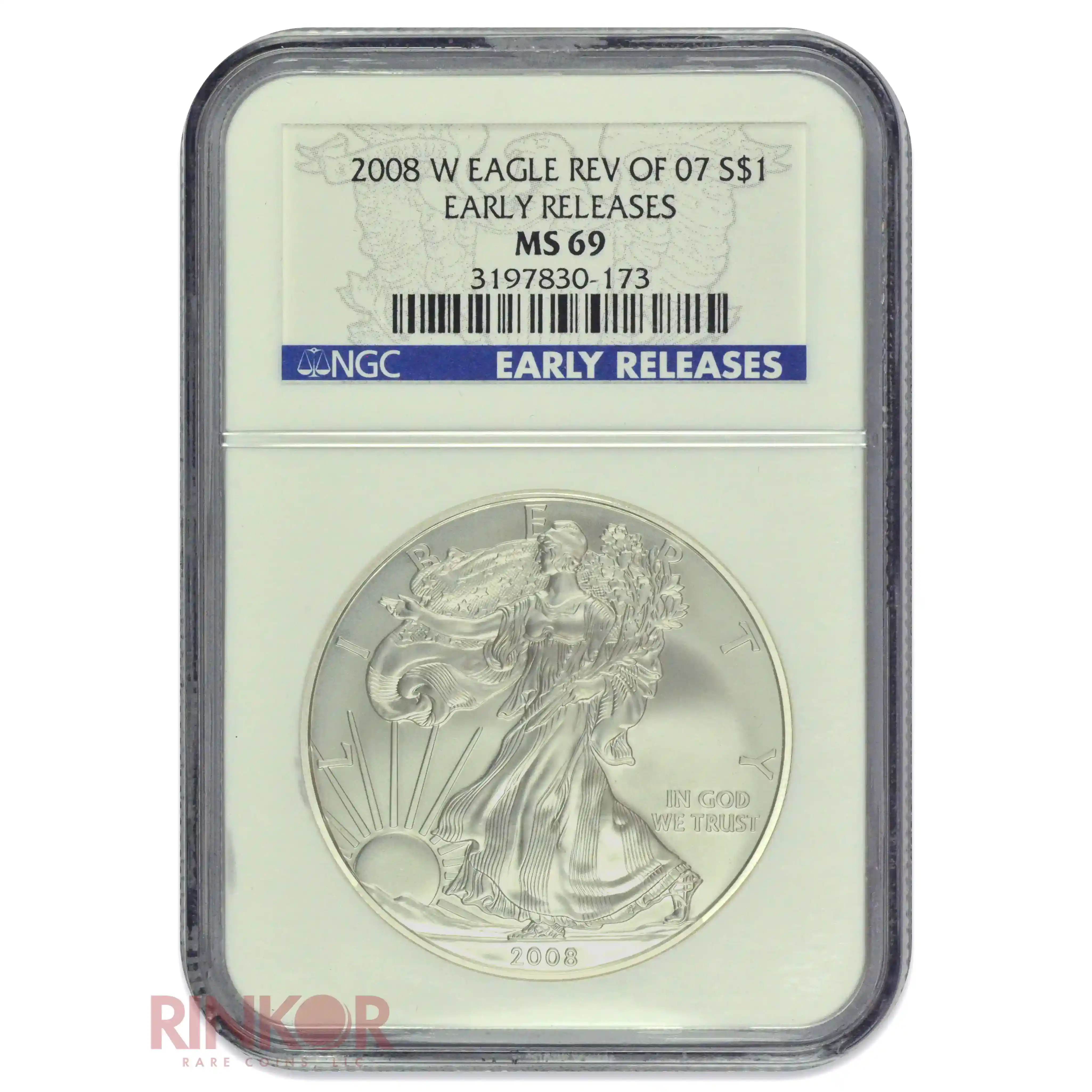 2008-W Burnished Silver Eagle Reverse of 2007 $1 NGC MS 69