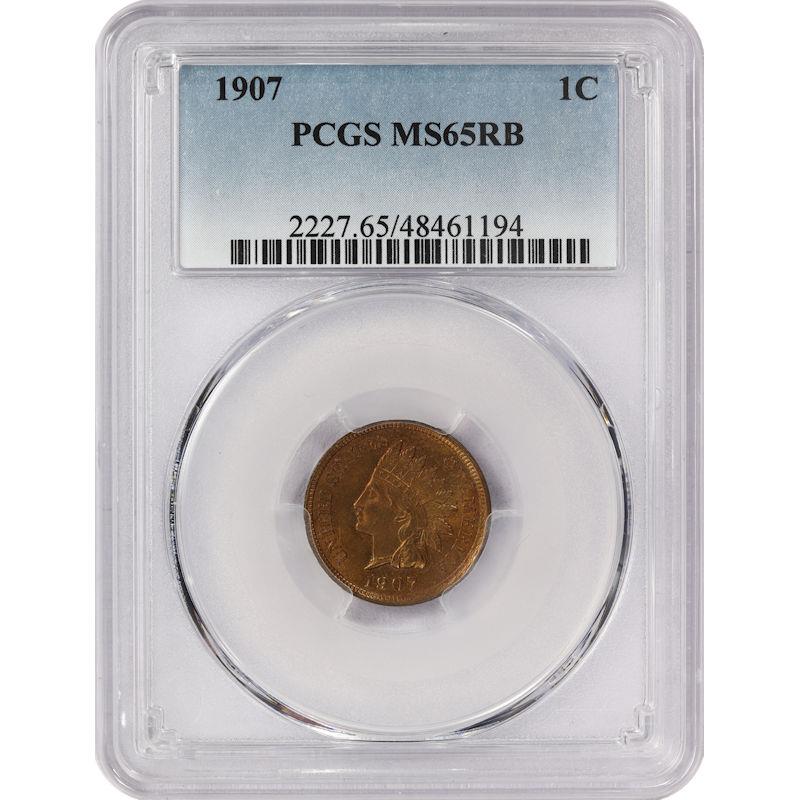 1907 1c Indian Head Cent, PCGS RB MS65 -Lustrous Surface