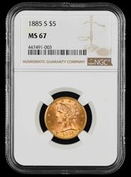 1885 S $5 Gold NGC MS67