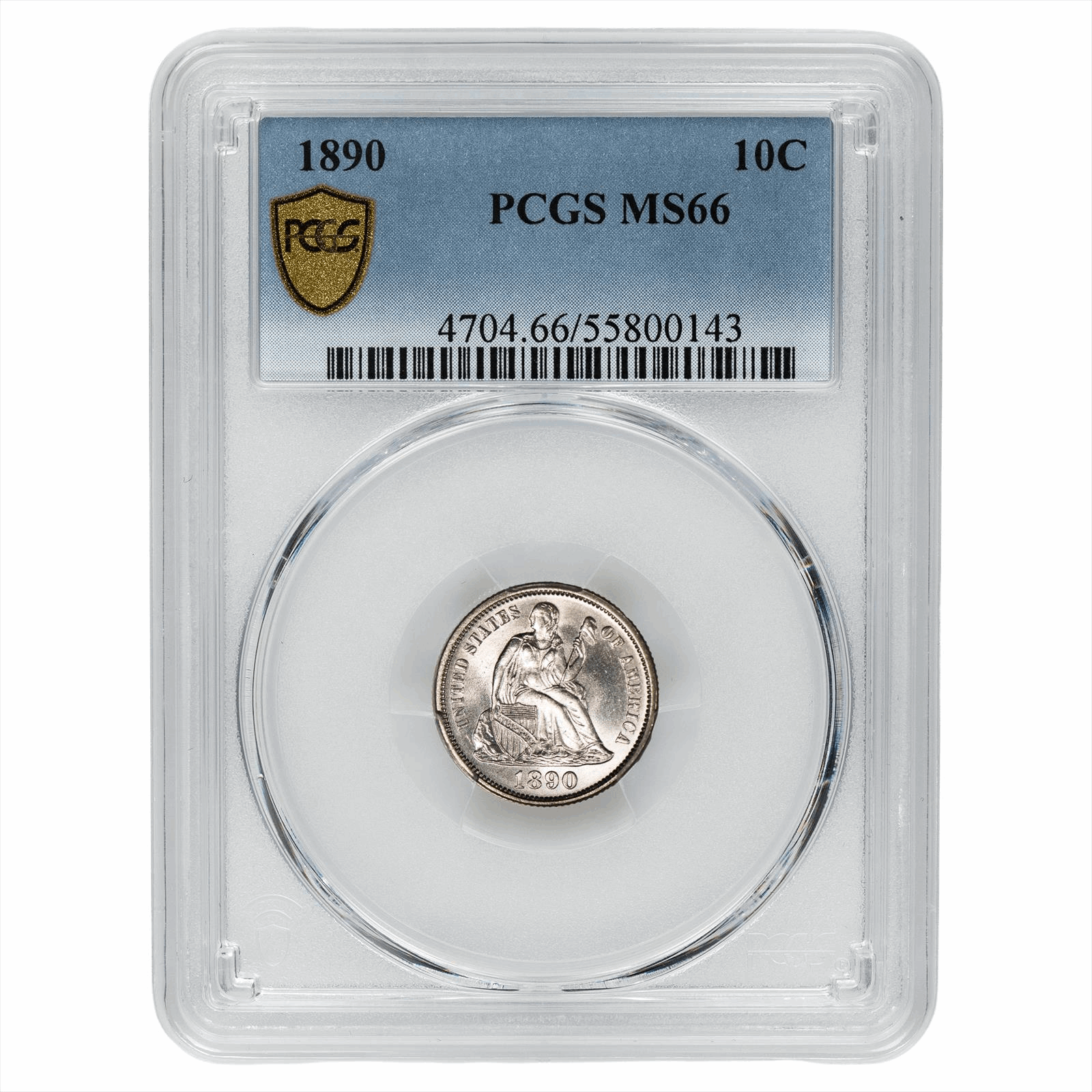 1890 Seated Liberty Dime 10C PCGS MS 66