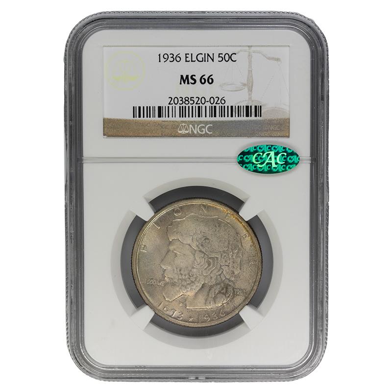 1936 Elgin Commemorative Half Dollar 50c, NGC MS66 CAC - Nice Original Coin