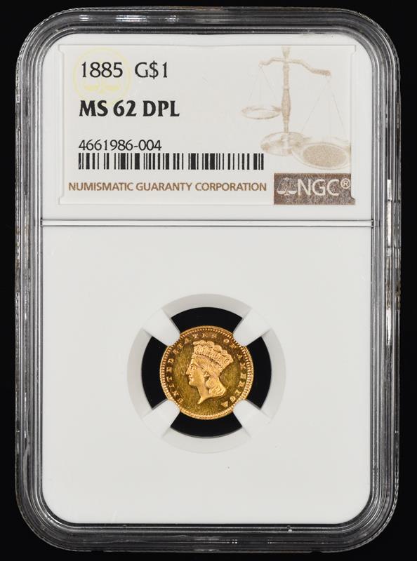 1885 $1 Gold NGC MS 62 DPL