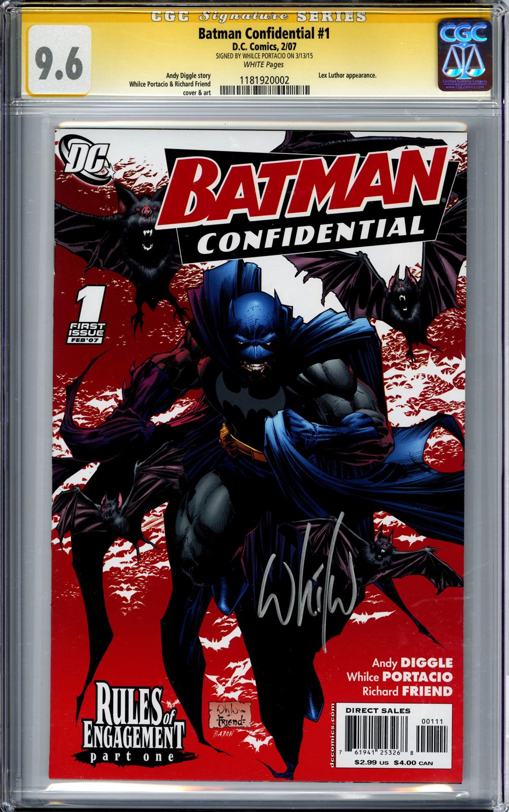 Batman Confidential #1 DC Comics 2/07 Signed by Whilce Portacio CGC 9.6