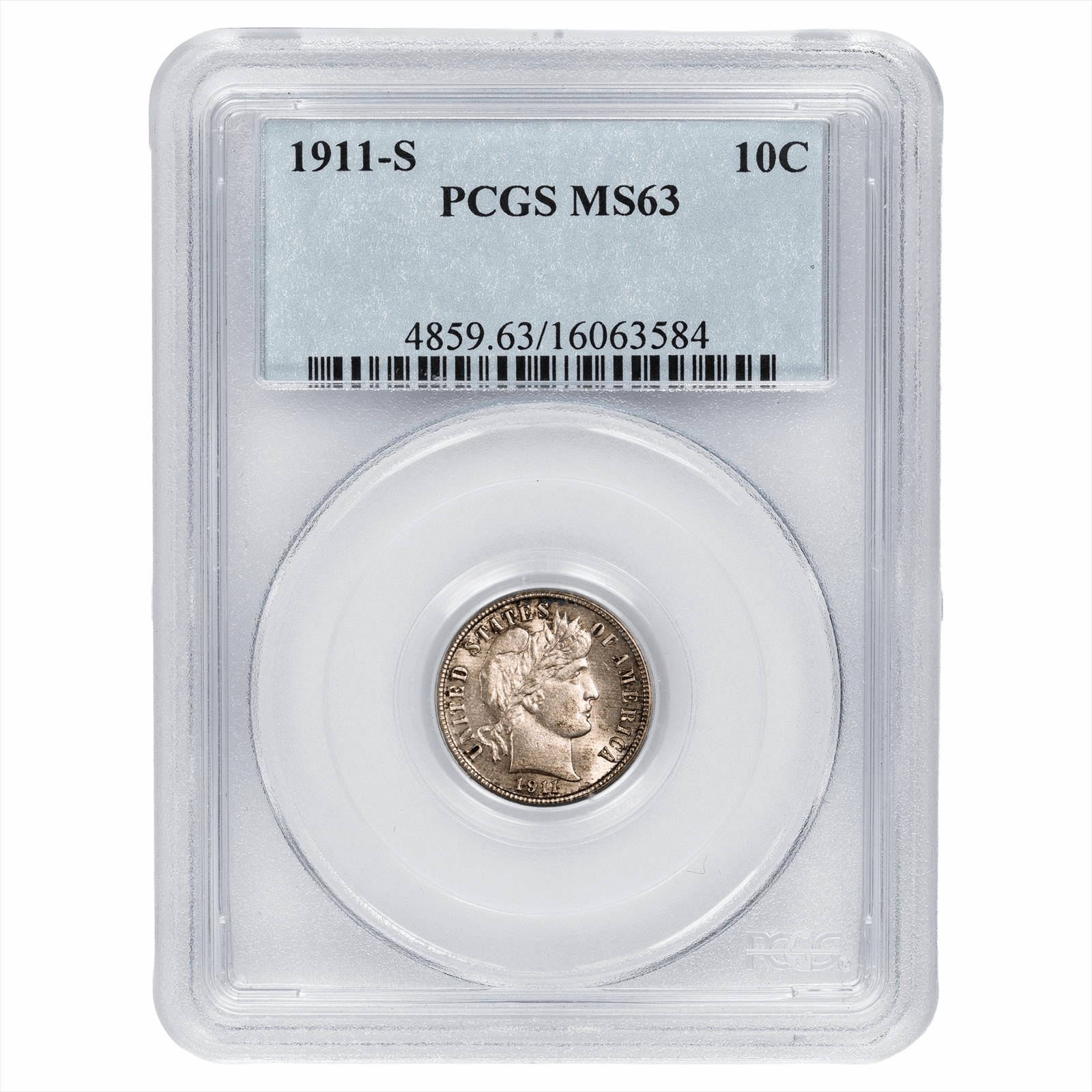 1911-S Barber Dime 10C PCGS MS 63