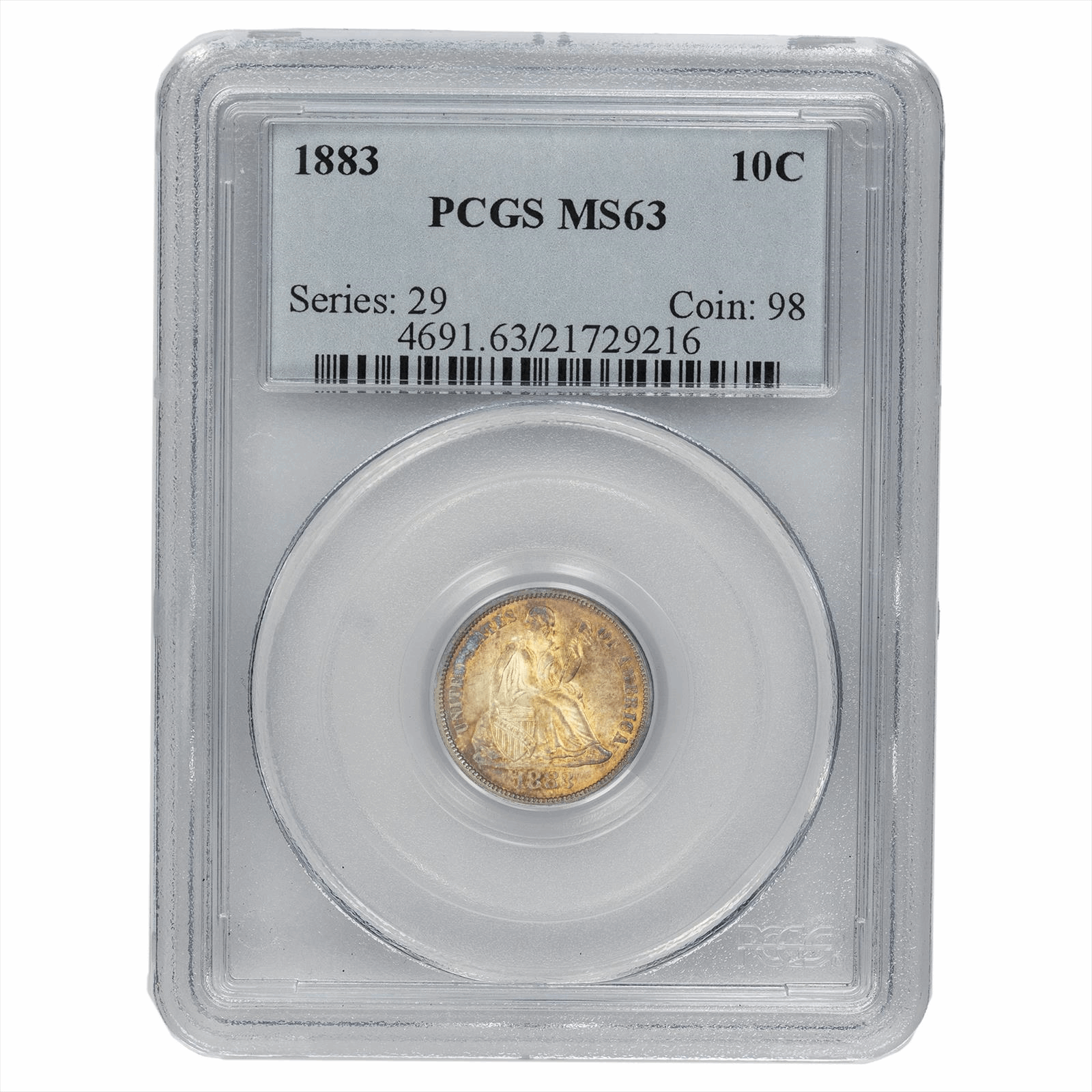 1883 Seated Liberty Dime 10C PCGS MS 63