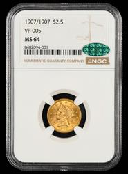 1907/1907 $2.5 Gold VP-005 NGC  MS64 CAC