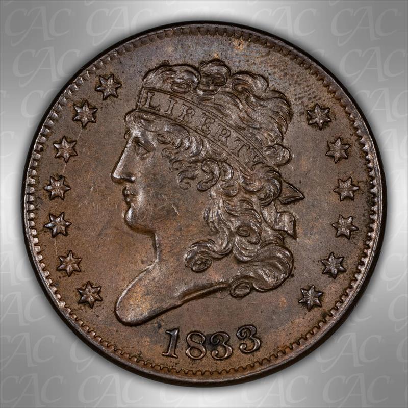 1833 1/2C CACG MS 64 BN