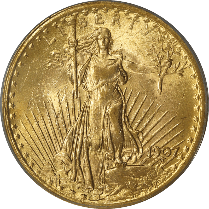 1907  Saint St. Gaudens Gold Double Eagle $20, PCGS MS 62 - OGH!