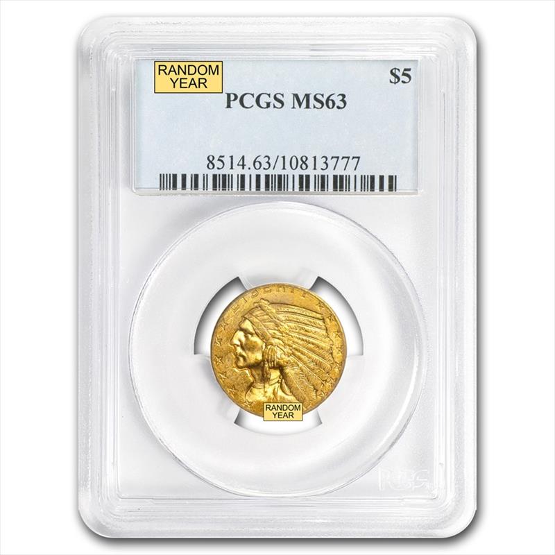 $5 Indian Gold Half Eagle MS63 (Date Varies) 