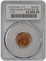 1934 Lincoln PCGS RD 68