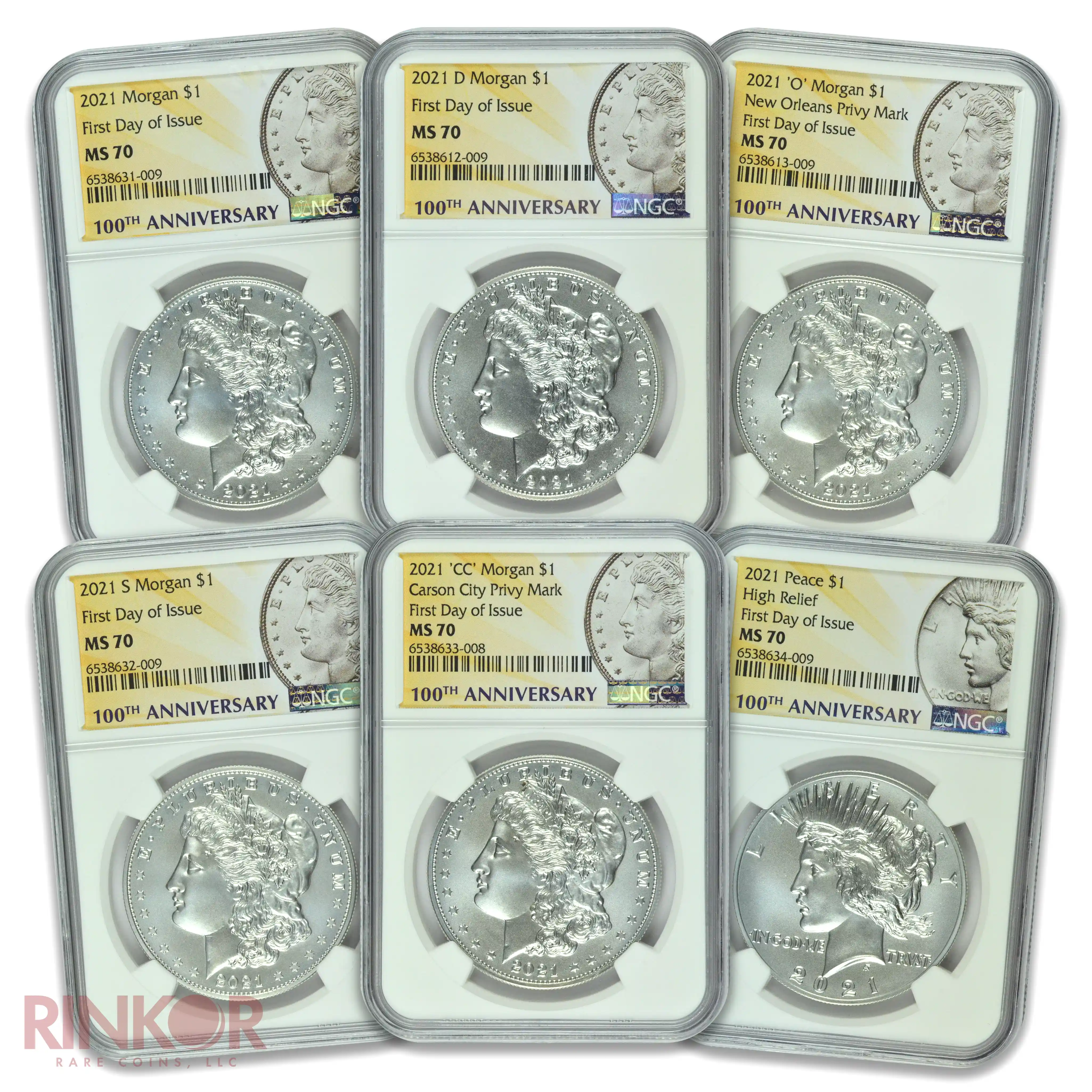 2021 Morgan and Peace Dollar First Day of Issue 6-Coin Set NGC MS 70
