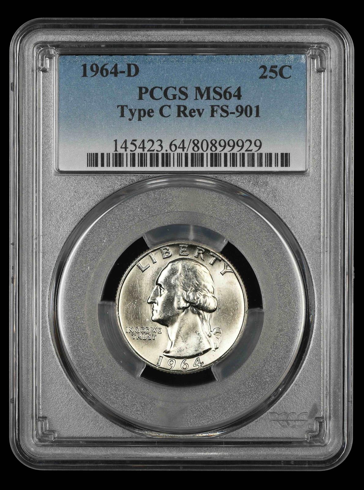 1964 D Washington Quarter PCGS MS64 Type C Reverse FS-901 MS64