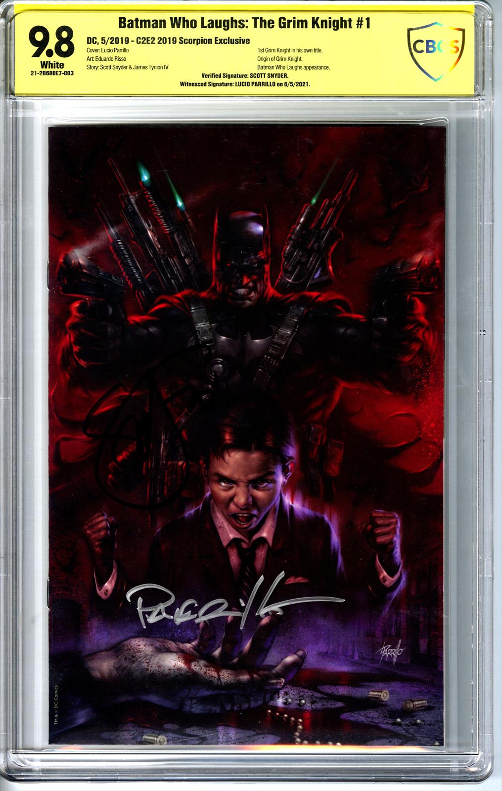 Batman Who Laughs: The Grim Knight #1 CBCS 9.8 Signed by Lucio Parrillo 