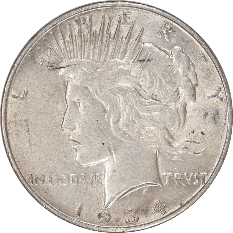 1934-D Peace Silver Dollar, $1 Circulated, About Uncirculated