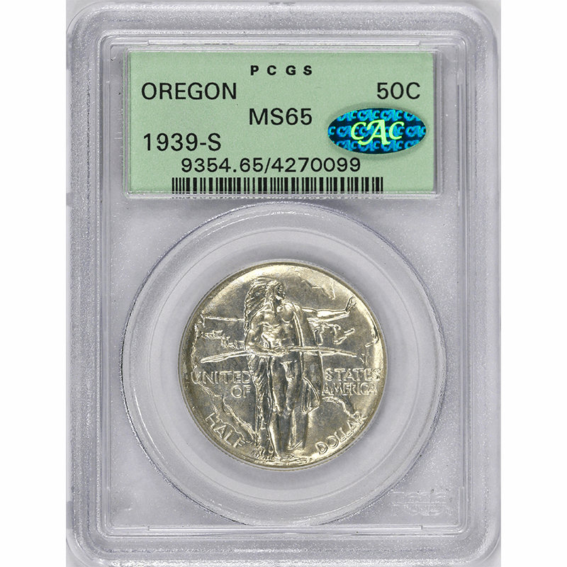 1939-S 50c Oregon Classic Commemorative - PCGS MS65 CAC - OGH - Old Green Holder