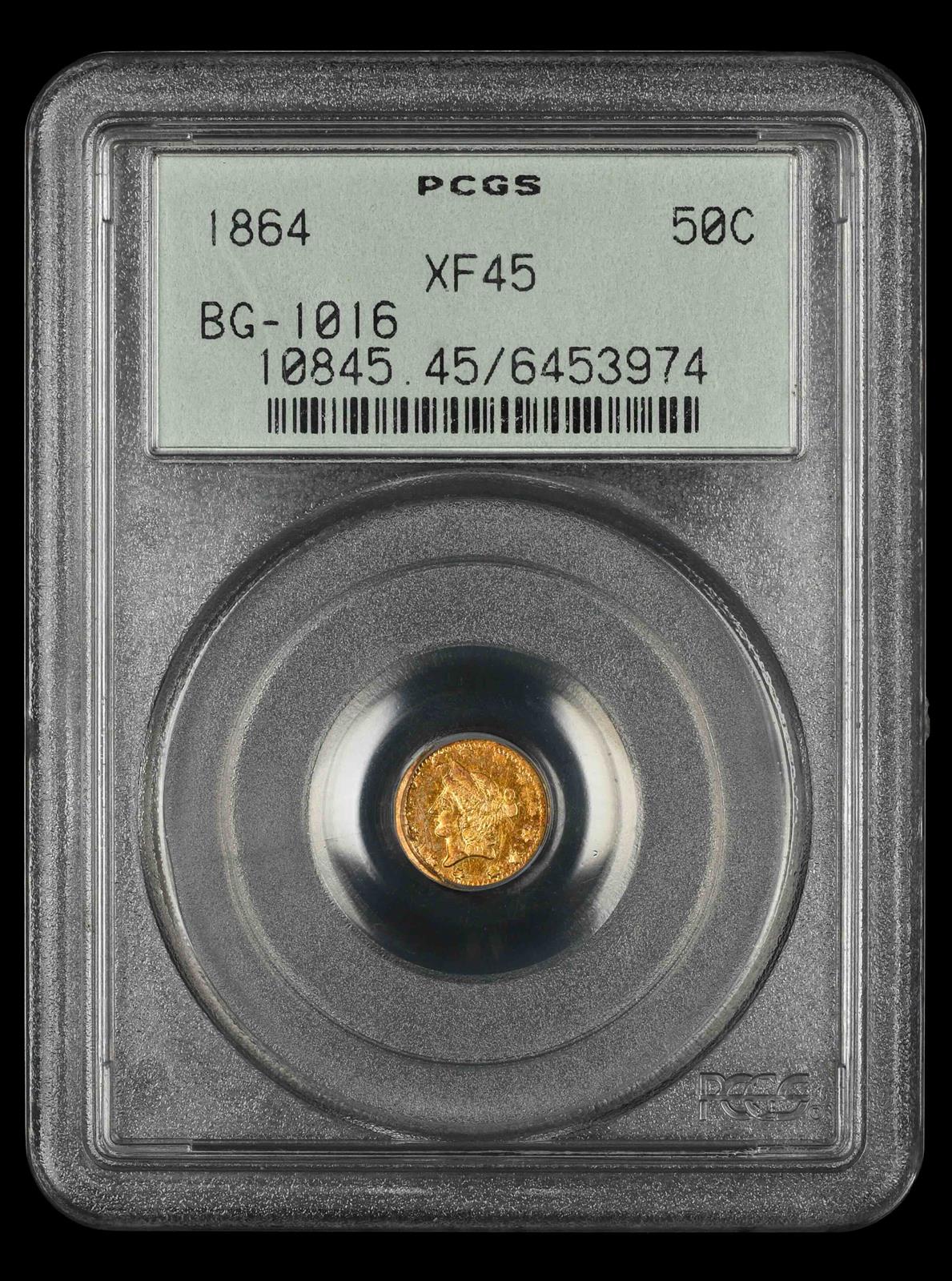 1864 California Gold 50C BG-1016 OGH PCGS  XF45