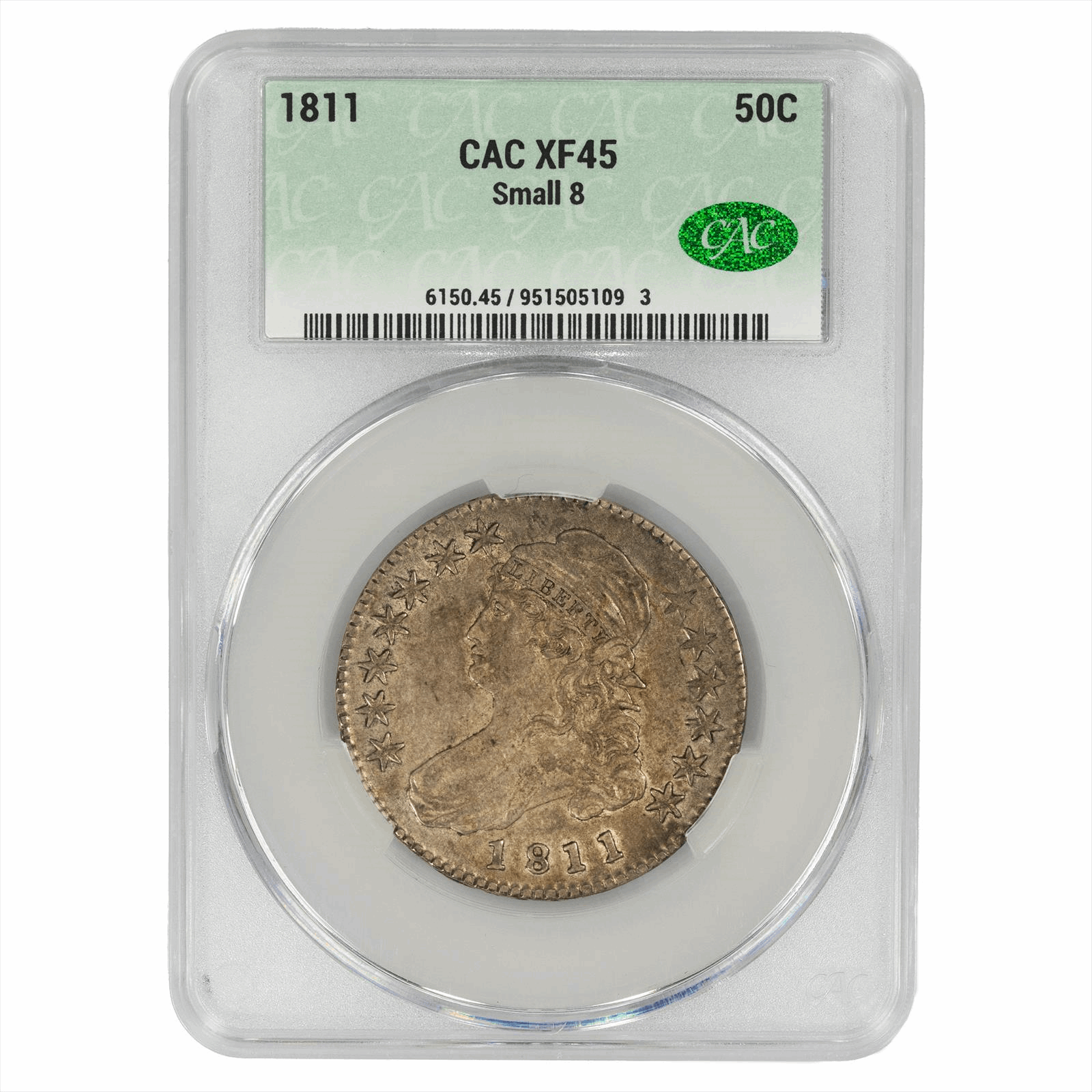 1811 Small 8 Capped Bust Half Dollar CACG XF 45 CAC