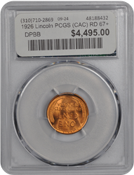 1926 Lincoln PCGS (CAC) RD 67+ 