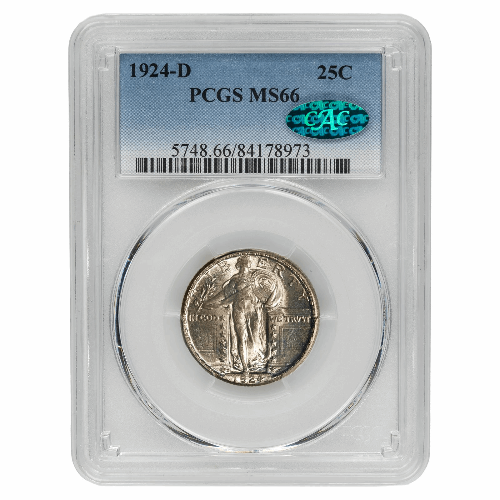 1924D Standing Liberty Quarter 25C PCGS MS 66 CAC