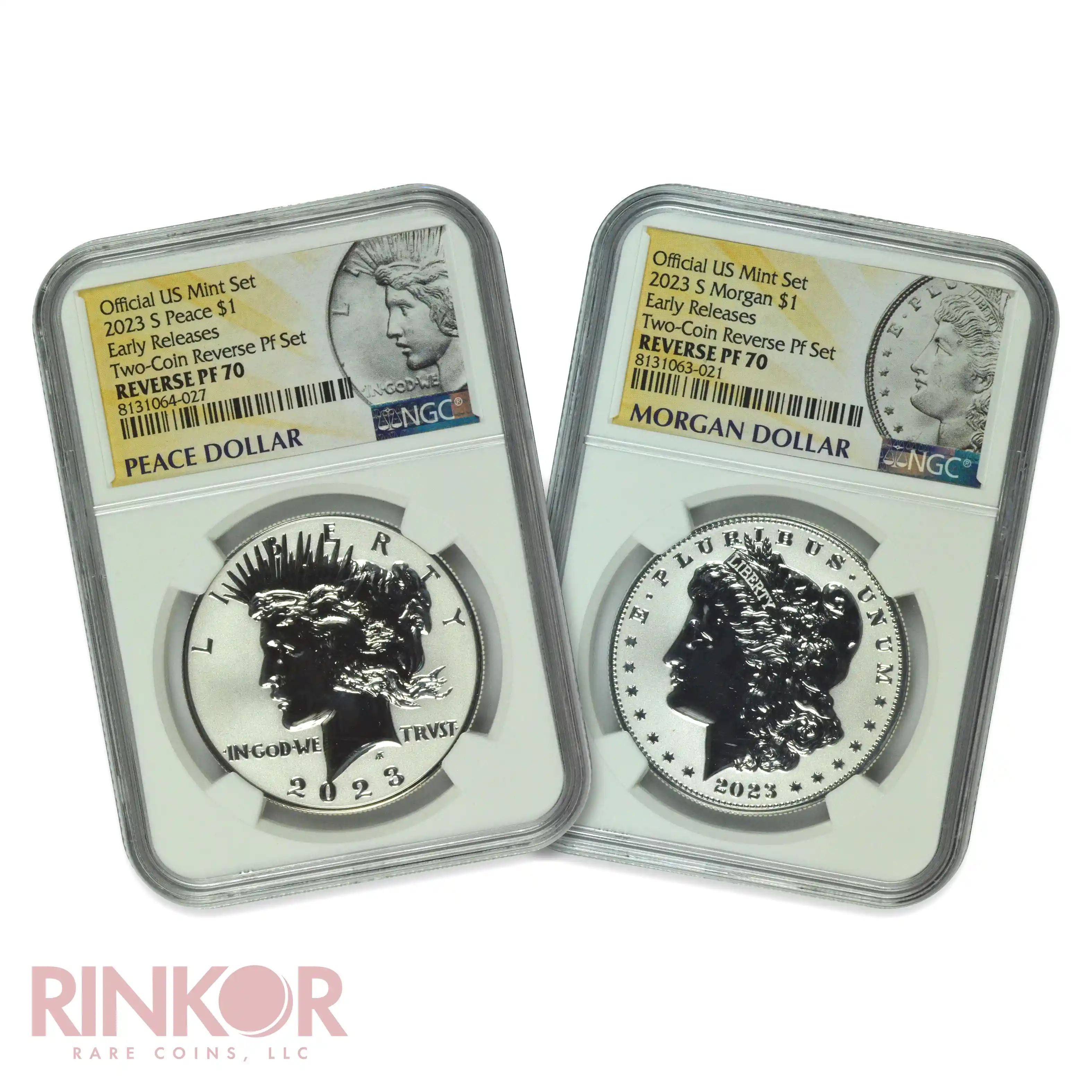 2023-S Reverse Proof Morgan and Peace Dollar Early Releases 2-Coin Set NGC PF 70