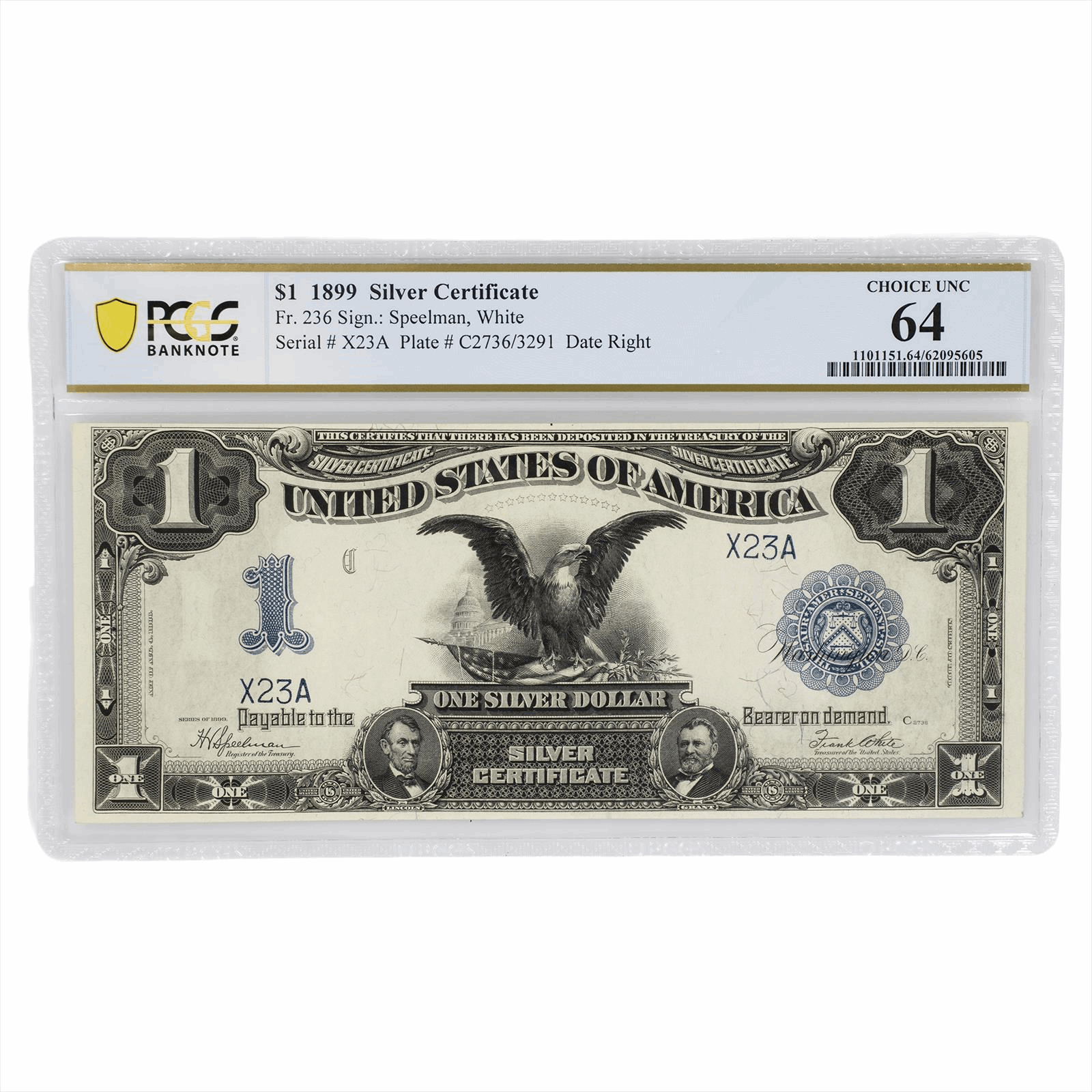 1899 $1 Black Eagle Silver Certificate Fr. 236 PCGS UNC 64 