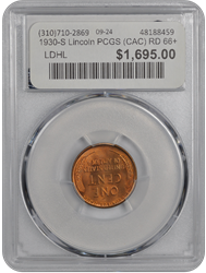 1930-S Lincoln PCGS (CAC) RD 66+