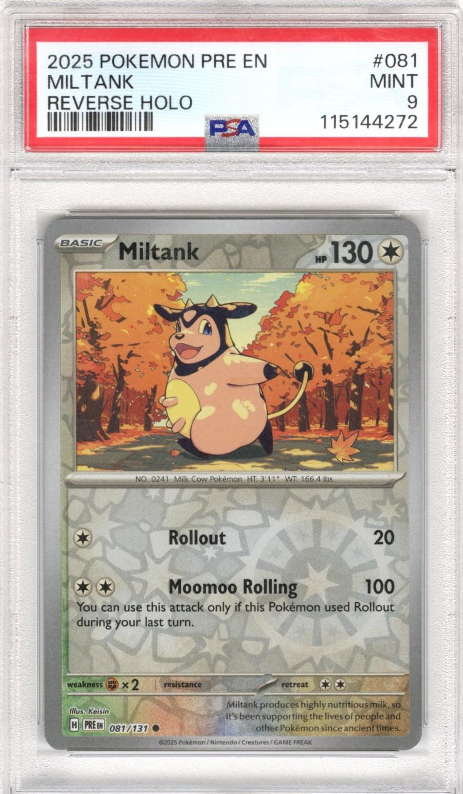 2025 Pokemon Pre En Miltank Reverse Holo #081 PSA Mint 9 