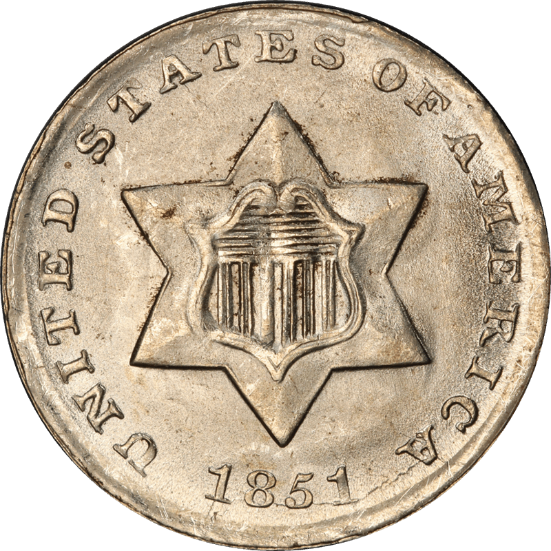 1851 Three Cent Silver 3CS PCGS MS 66 CAC