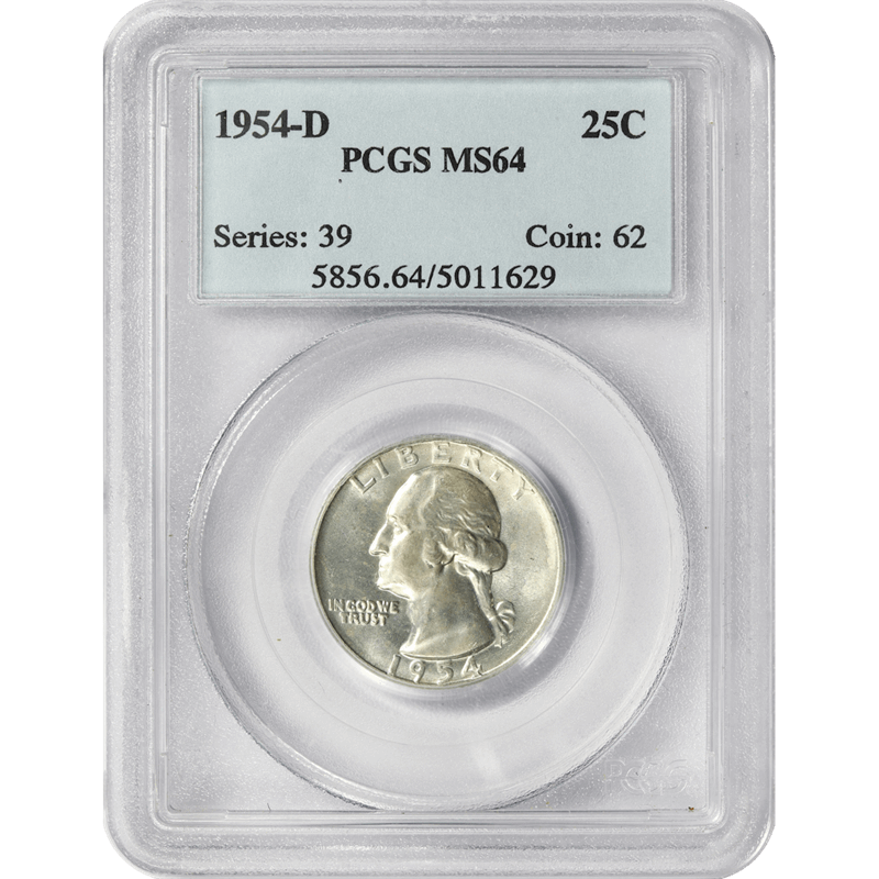 1954-D Washington Quarter 25c, PCGS MS 64 - Nice White Coin