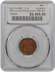 1921 Lincoln PCGS (CAC) RB 66+ 