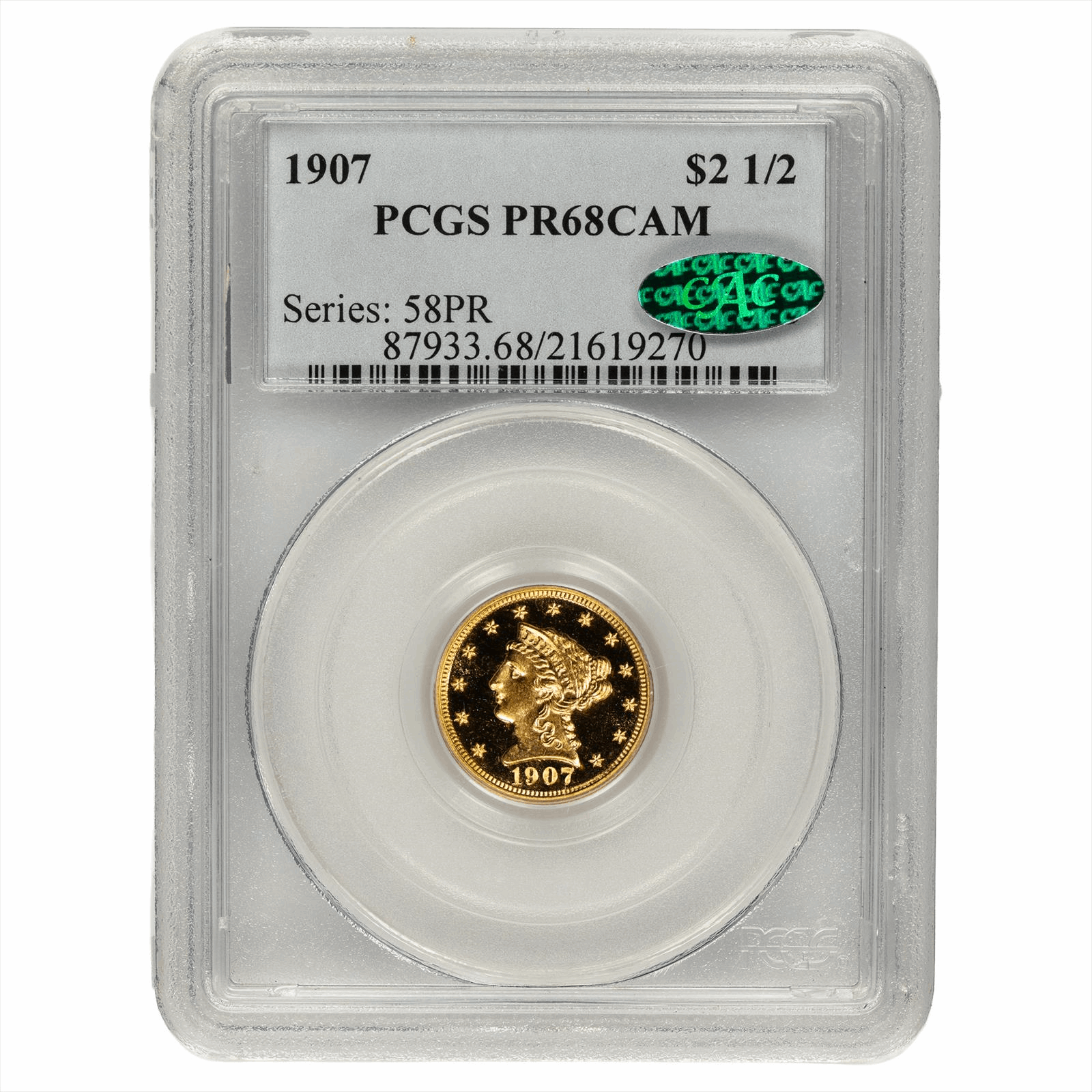 1907 Liberty Head Gold Quarter Eagle $2.50 PCGS PR 68 CAM CAC