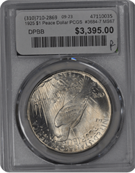 1925 $1 Peace Dollar PCGS  #3684-7 MS67