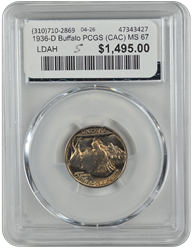1936-D Buffalo PCGS (CAC) MS 67 