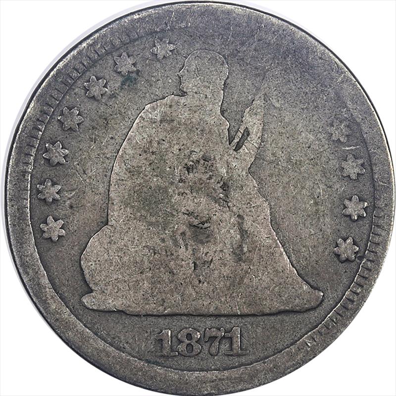 Love Token on 1871 Seated Liberty Quarter  Very Detailed Design - RARE Date!!