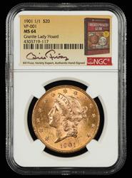 1901 1/1 $20 Gold VP 001 Granite Lady Hoard Bill Fivaz Signature Label NGC MS64