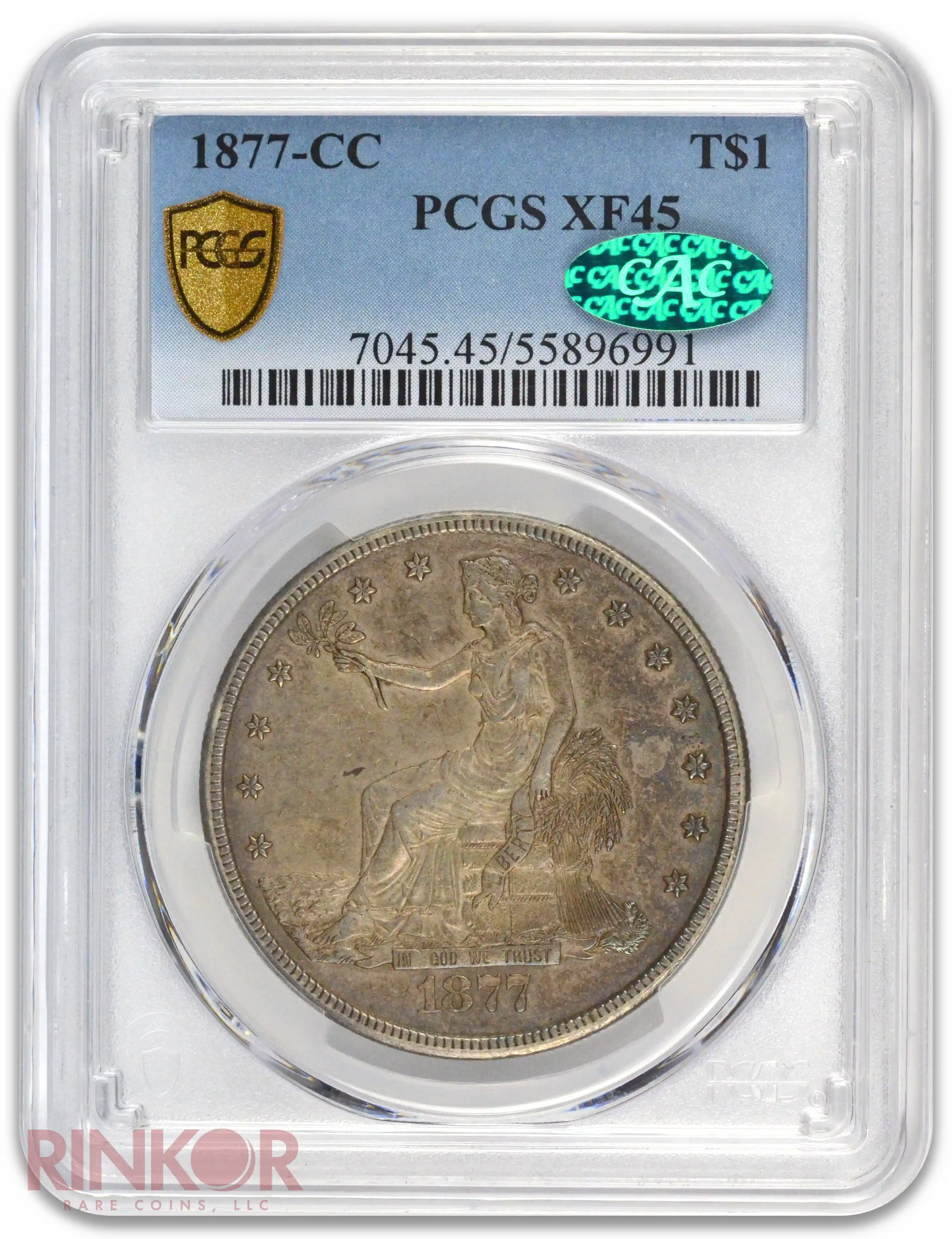 1877-CC $1 Trade Dollar PCGS XF-45 CAC