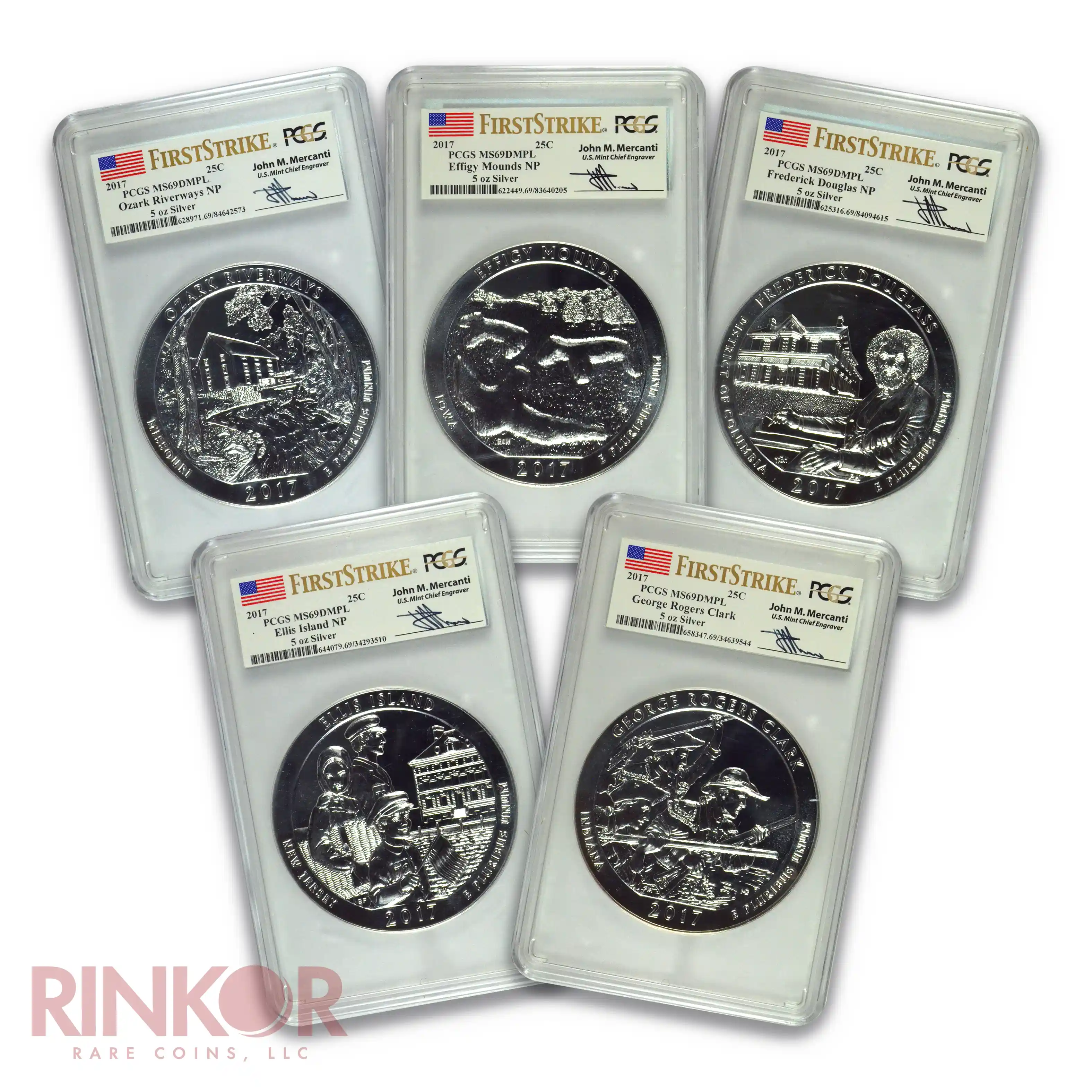 2017 5oz America the Beautiful 5-Coin Set First Strike Mercanti PCGS MS 69 DMPL