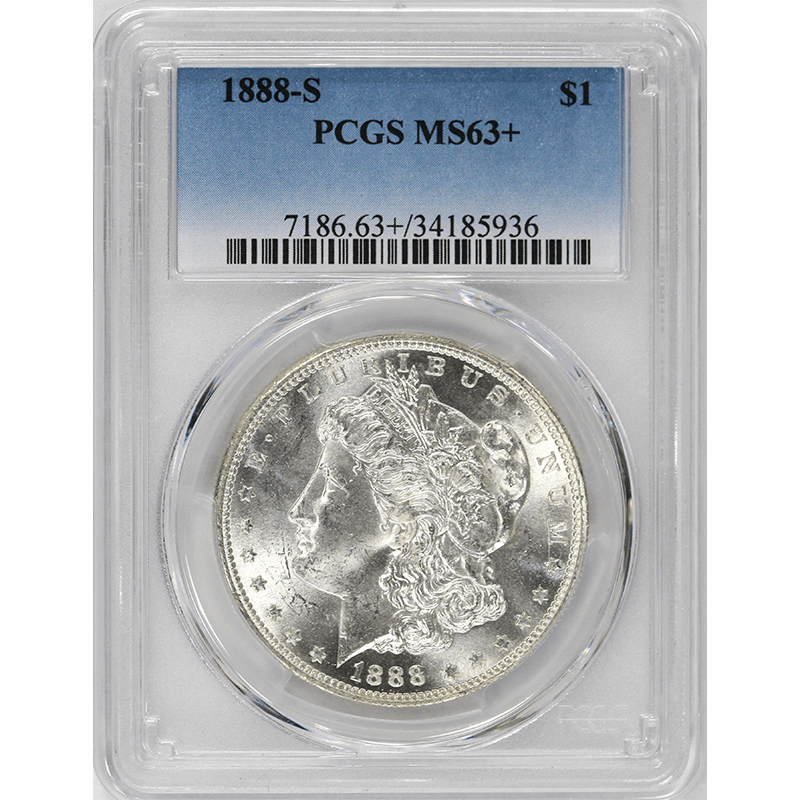 1888-S $1 Morgan Silver Dollar - PCGS MS63+ - Blast White Blazer - PQ++