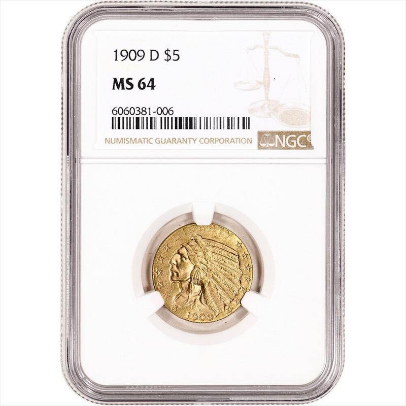 $5 Indian Gold Half Eagle MS64 (Date Varies) 