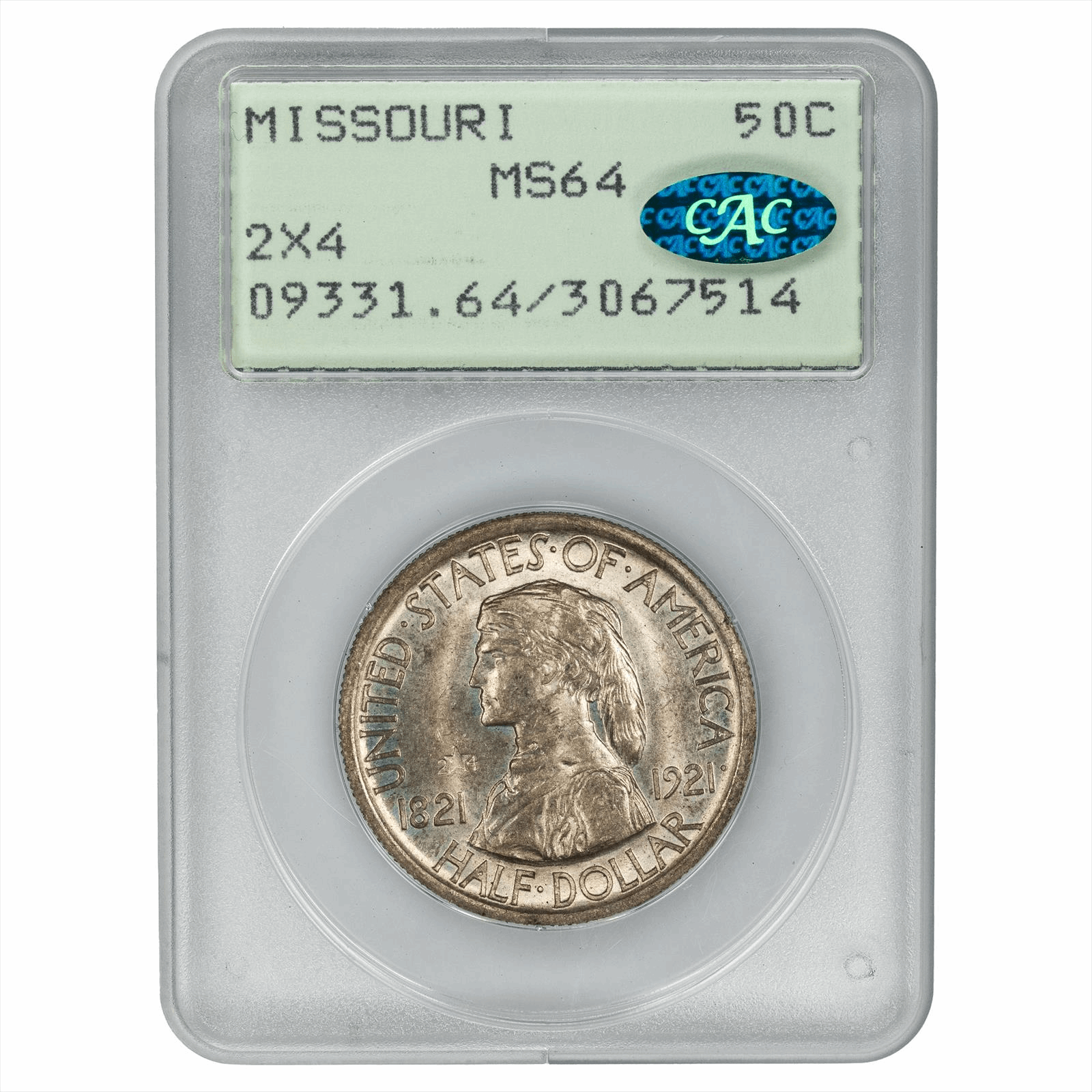 1921 Missouri 2X4 Half Dollar 50C PCGS CAC MS 64 