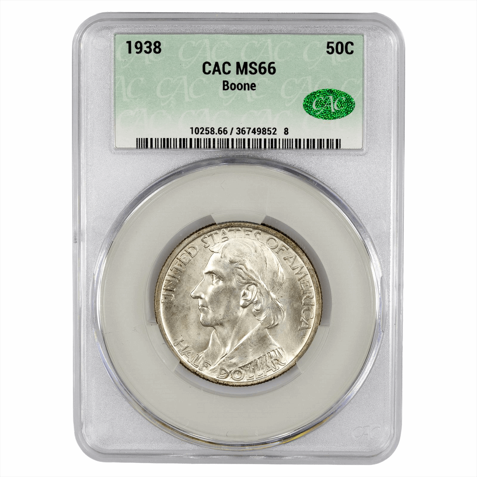 1938 Boone Commemorative Half Dollar 50C CACG MS 66 CAC