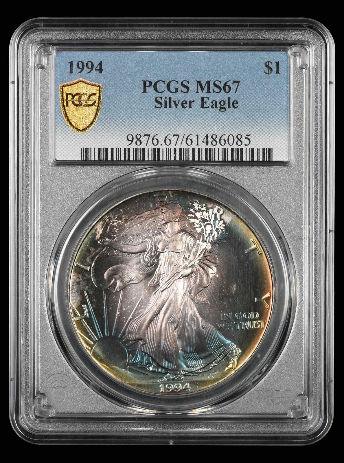 1994 $1 Silver Eagle Toned PCGS MS 67