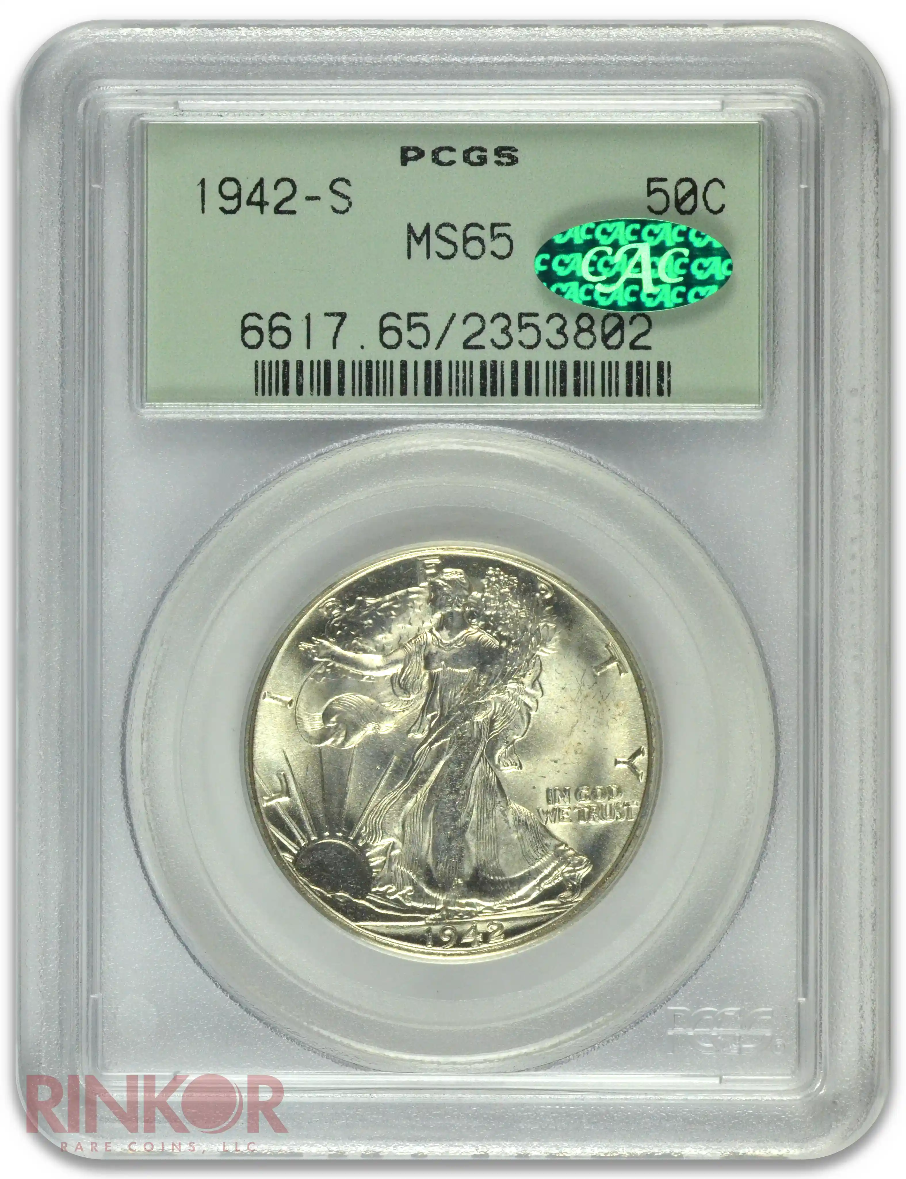 1942-S Walking Liberty PCGS MS 65 CAC