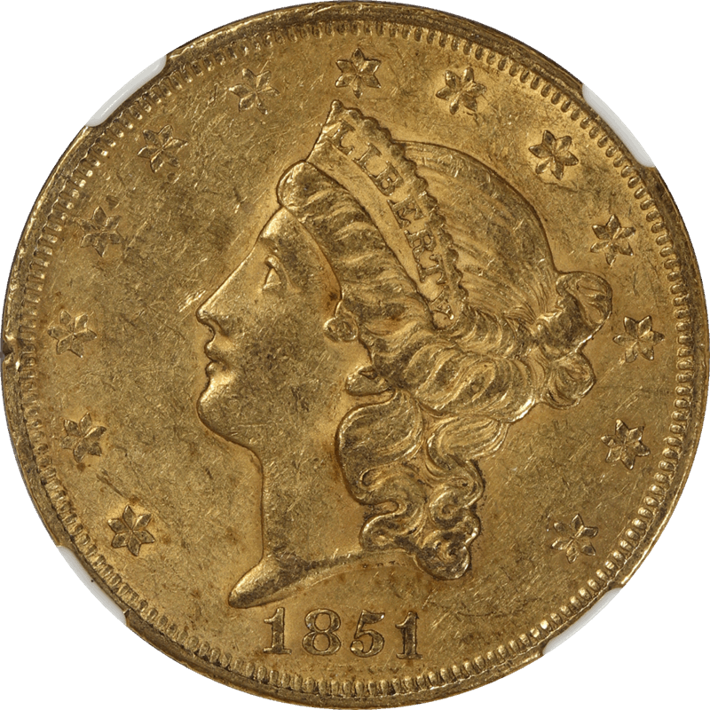 1851 Liberty $20 Gold Double Eagle NGC AU 55 Early Type 1 $20 Gold Piece