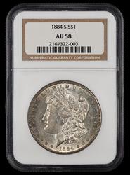 1884 S $1 NGC AU-58