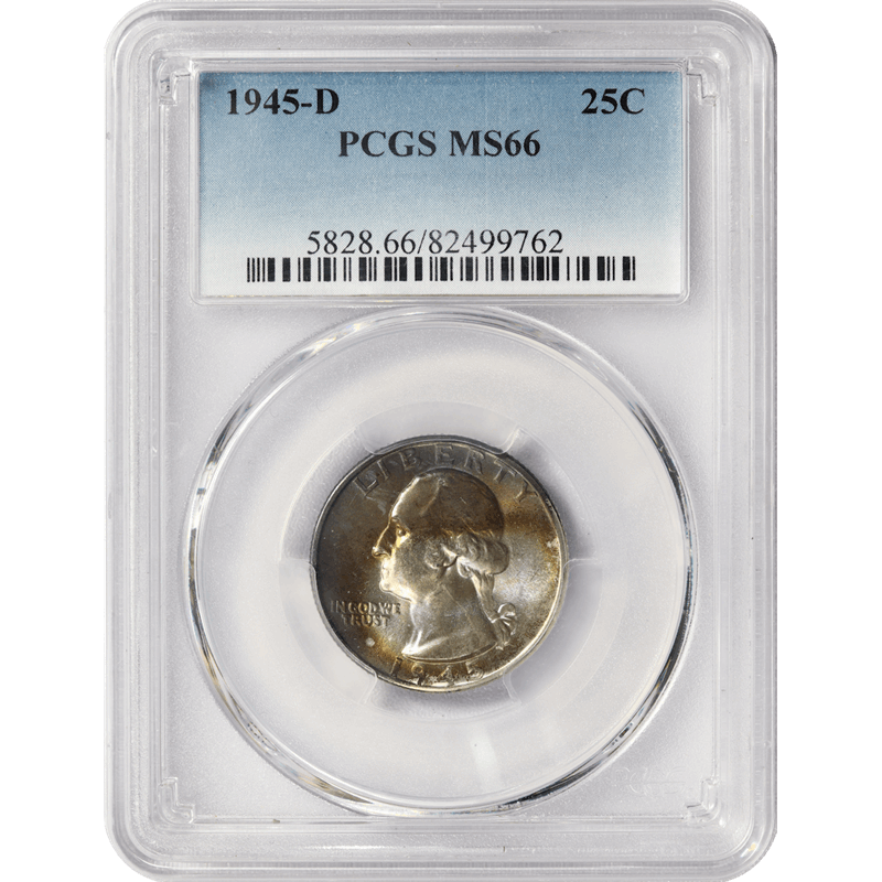 1945-D Washington Quarter 25c, PCGS MS 66 - Nice Toned Coin