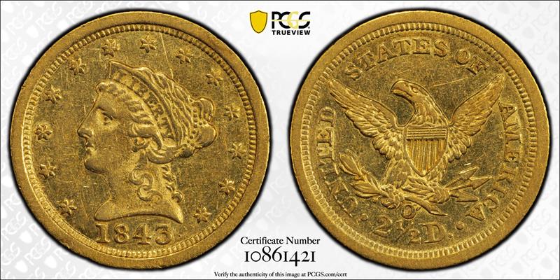 1843-O  Large Date Liberty Head PCGS AU50