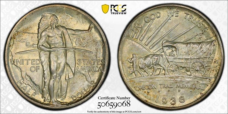 1936 50C Oregon PCGS MS 67 CAC