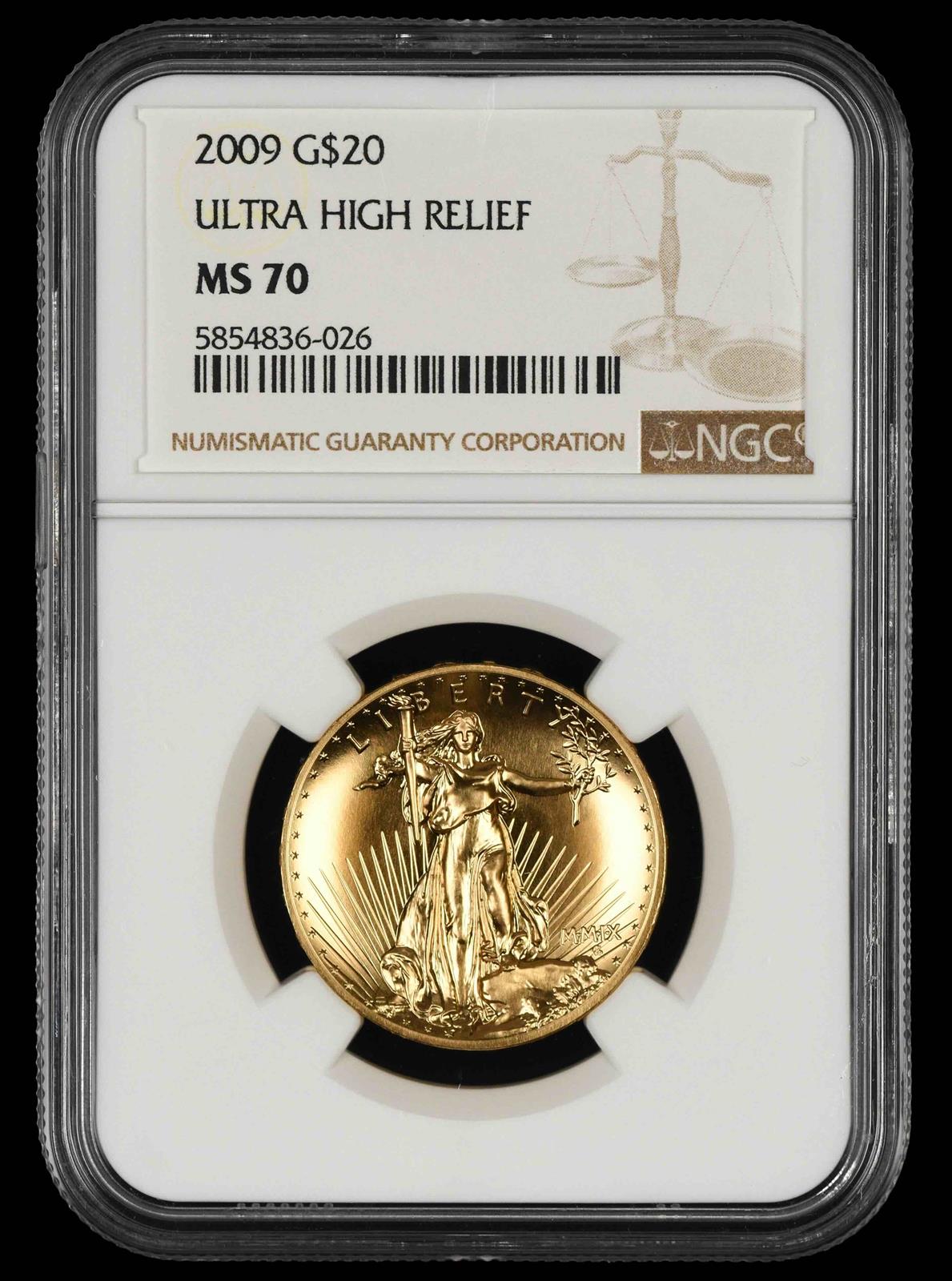 2009 $20 Gold Ultra High Relief NGC MS70