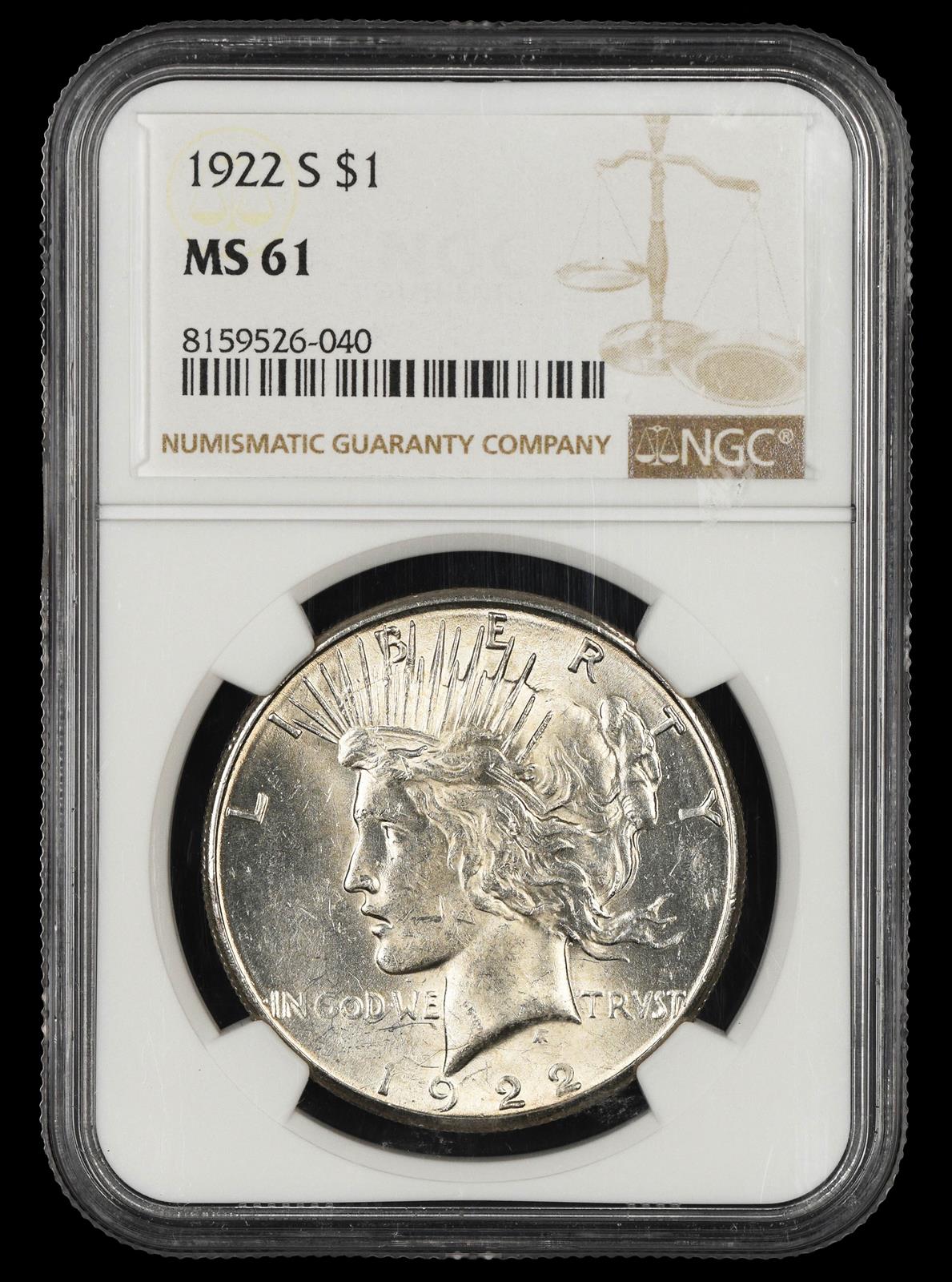 1922 S $1 NGC MS 61
